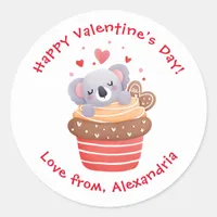 Cute Koala in Cupcake Custom Kids Valentine's Day Classic Round Sticker
