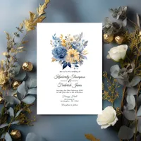 Dusty Blue and Gold Floral Wedding Invitation