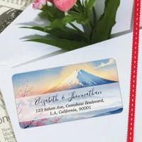 Modern Watercolor Mountain Fuji and Cherry blossom Label