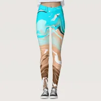 Tan to Blue Ombre Fluid Art Leggings
