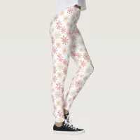 Red Green Watercolor Snowflake Leggings