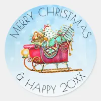 Vintage Sled or Sleigh with Gifts & Christmas Tree Classic Round Sticker