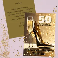 Luxurious Gold Stiletto Champagne 50 Birthday Card