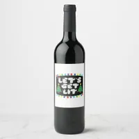 Let's Get Lit Christmas Tree Merry Funny Jokes Sat Wine Label