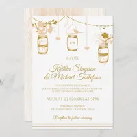 Gold & Peach Mason Jar Wedding Invitations | Wood