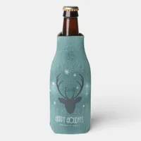 Deer Antlers Silhouette & Snowflakes Teal ID861 Bottle Cooler