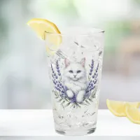 Elegant Lavender and Cat Birthday Glass