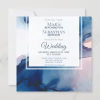 ~ Blue & Pink Watercolor Elegant Trendy Wedding Invitation