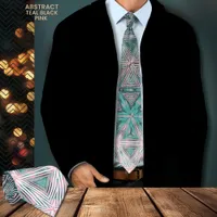 Teal Black Pink Pattern Neck Tie