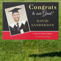 Congrats 2025 Grad Photo Name Gold Black Red Sign