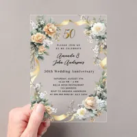 50th wedding anniversary gold yellow florals clear acrylic invitations