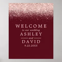 Rose Gold Confetti Burgundy Chic Wedding Welcome Poster