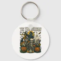 Vintage Tis Season Halloween Skeleton Retro Keychain