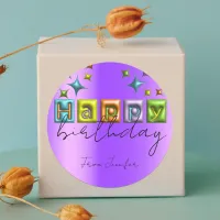 Inflated 3D Typography and Sparkles Happy Birthday Classic Round Sticker