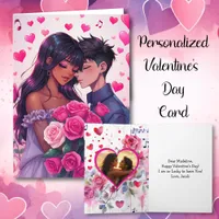 Cute Bi-Racial Anime Personalized Valentine's Day Card