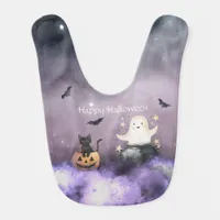 Cute Cat and Ghost Halloween Baby Bib