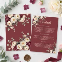Moody Burgundy White Peony Wedding Details Enclosure Card