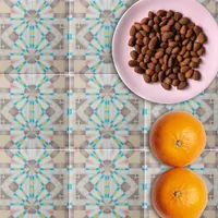 Abstract Geometric Mirror Brown Beige Teal Pattern Ceramic Tile