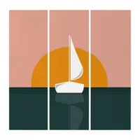 Nautical Sailboat at Sunset Modern Minimalist Triptych