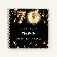Guest book 70th birthday black gold stars photo