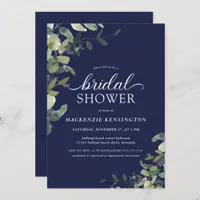 Navy Blue Greenery Botanical Bridal Shower  Invitation