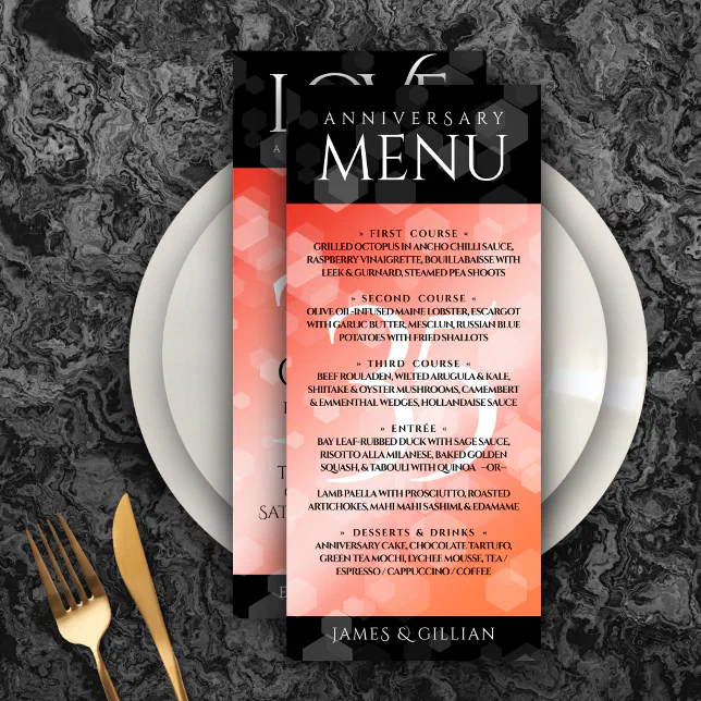 Elegant 35th Coral Wedding Anniversary Celebration Menu