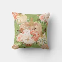 Glitter and Sparkle Fall Floral and Pumpkin Throw Pillow