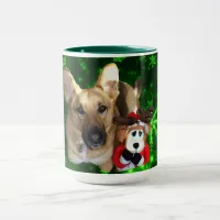 German Shepherd Toy Reindeer Green Snowflakes Mug