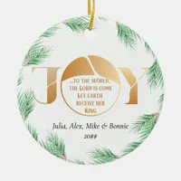 Simple Joy To The World Quote Elegant Christmas Ceramic Ornament