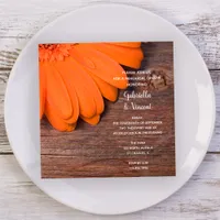 Rustic Orange Daisy and Barn Wood Rehearsal Dinner Invitation