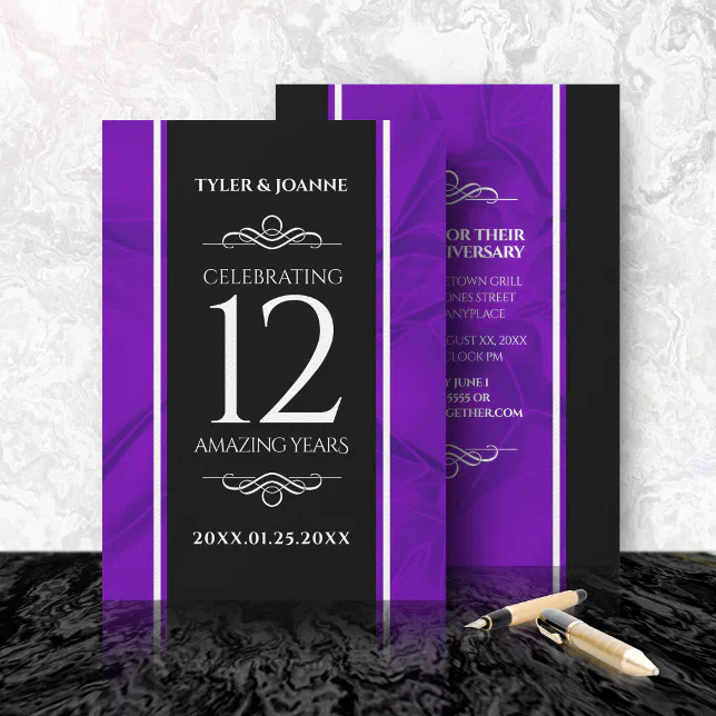 Elegant 12th Silk Wedding Anniversary Celebration Invitation