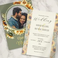 Sunflower Sage Green Custom Photo Wedding Foil Invitation