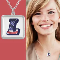 American Flag Monogram Letter L Silver Plated Necklace