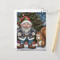 A Grumpy Gnome and Squirrel Christmas Postcard