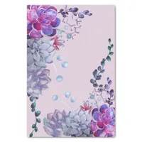 Blue purple watercolor succulents tissue paper