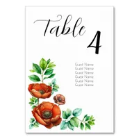 Sublime Watercolor Red Poppies in Vintage Style Table Number