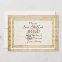 Sheet Music Pink rose Save the Date  Invitation