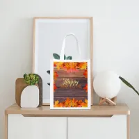 Fall Autumn Leaves On Barn Wood Happy Thanksgiving Grocery Bag