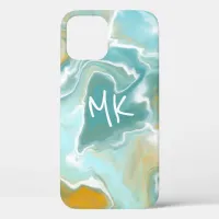 Sandy Brown Ocean Blue Marble Fluid Art     iPhone 12 Pro Case