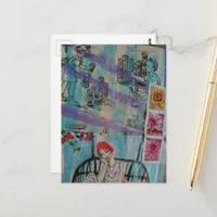 1950s children play woman in swing mixed media  postcard