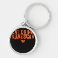 Eat Drink And Be Scary Halloween Fan Text Art Esse Keychain
