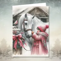 Little Girl and her Horse Personalized Christmas Holiday Card