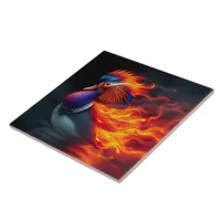 Stunning Flame-boyant Firebird Hot Mandarin Duck Ceramic Tile