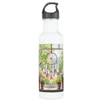 Pretty Pink Dreamcatcher and Plants Window Sill Stainless Steel Water Bottle