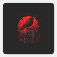F-Caw-F Crow Funny Bird Red Moon Gothic Square Sticker