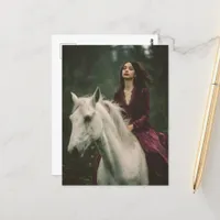 Woman Riding a Grey Horse in a Dress No Bridle Postcard
