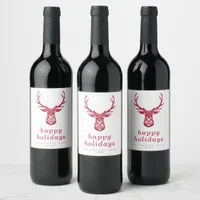 Red Christmas Deer Silhouette  Wine Label