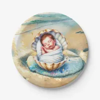 Boy's Brown and Blue Coastal Baby Shower Paper Plates