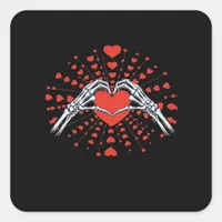 Skeleton Hand Heart Valentines Day Funny 2025 Hear Square Sticker