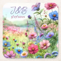 Personalized Floral Wedding Personalized Square Paper Coaster